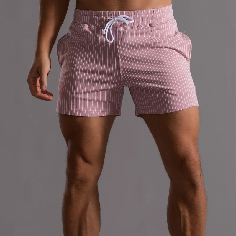 Bermuda Shorts for Men Summer Men Striped Cotton Plus Size Casual Fitness Running Sports Loose Fit Male Daily Retro Short Pants