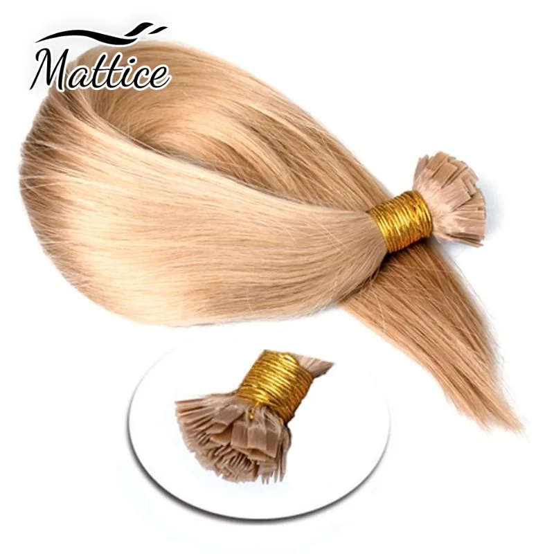 Flat Tip Hair Extensions Straight Human Hair 1.2cm Keratin Hair Fusion Extension Nail Bond Capsule Remy Hair 1g/Strand 26inch