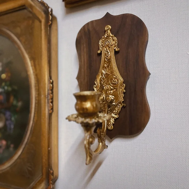 

Французские деревенские настенные бра-винтажные латунные подсвечники из цельного ореха, декор из ротанга ручной работы для освещения каминной комнаты в фермерском доме