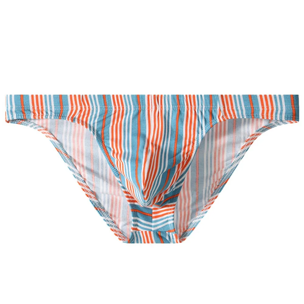 Patchwork Lingerie Men's Triangle Panties Breathable Mid Waist Men Thin Briefs Large Size Striped Briefs Four Seasons