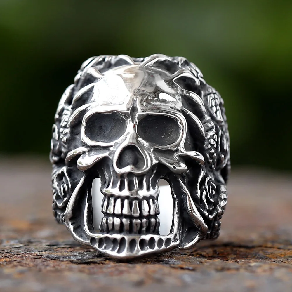 2025 New Christmas Charm Halloween Patterns Skull Punk Stainless Steel Seaman Rings Men Anel Puck Jewelry Halloween Gift
