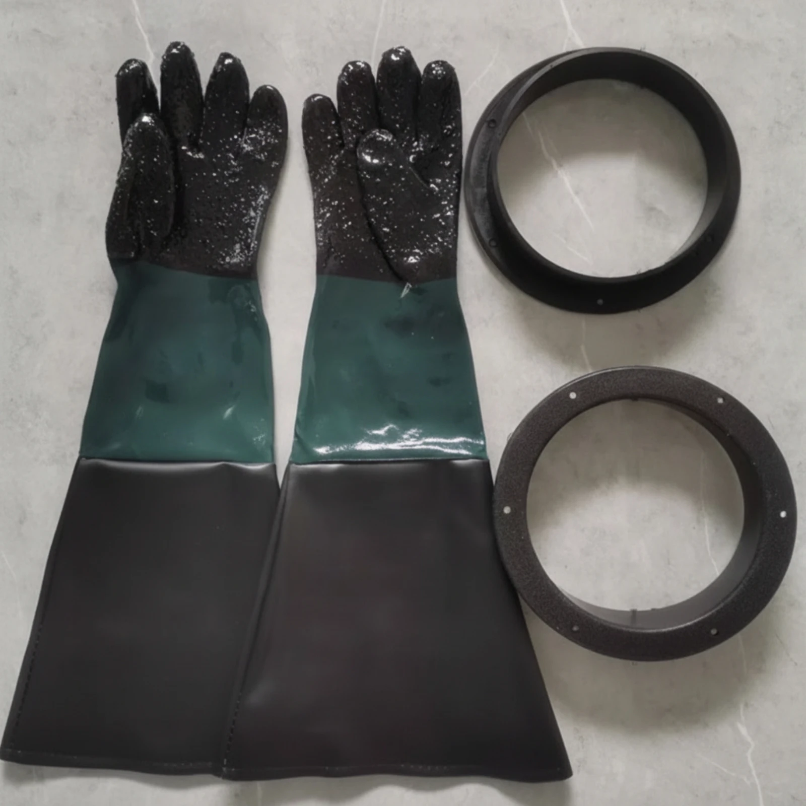 PVC Work Glove Textured Grip Long-Cuff Sandblasting Protect Glove Abrasive Blasting Gloves Heavy Duty