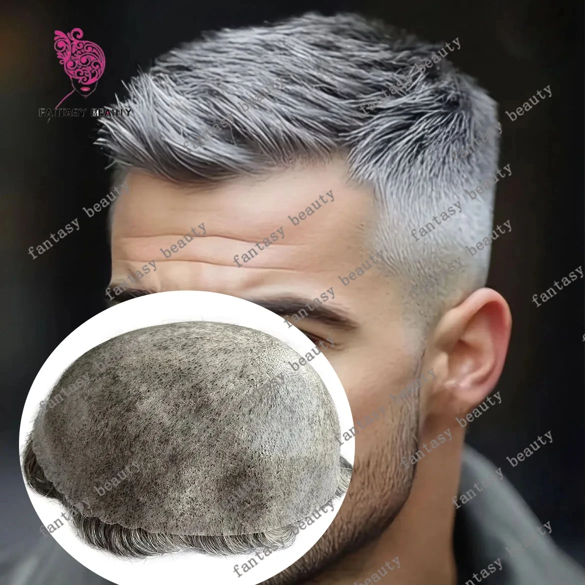 

Undetectable Hairline 1B65 1b80 1b40 Grey Men Toupee Durable 100% Human Hair Thin Skin PU Brown Men Capillary Prosthesi Male Wig