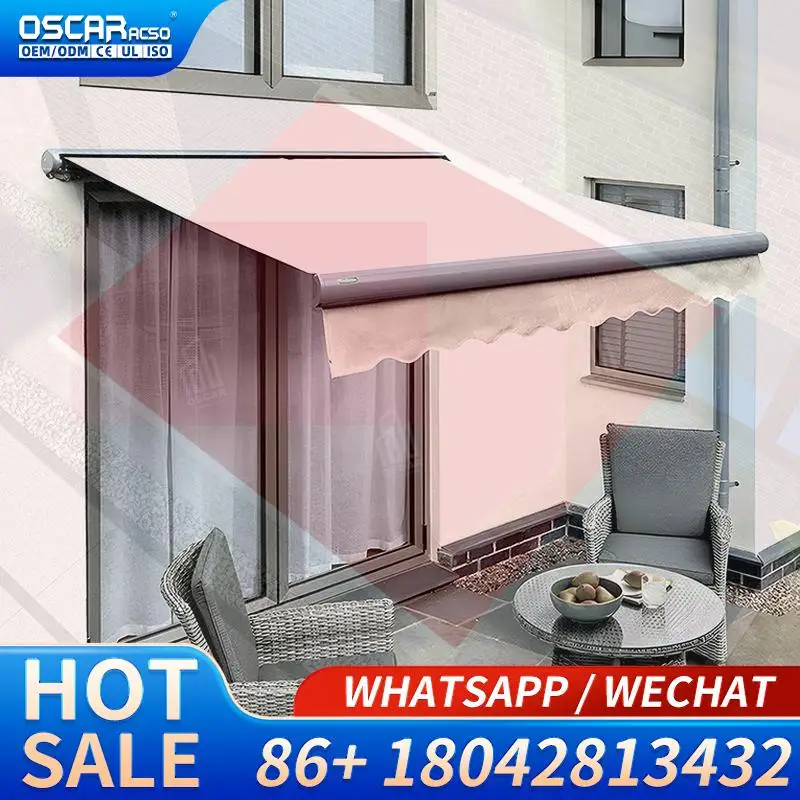 Outdoor Foldable Retractable Aluminum Alloy Frame Acrylic Awnings Rainproof Sunshade 5m Max Projection for Garden Patio Balcony