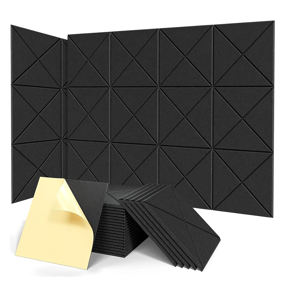 12Pack Acoustic Panels with Self-Adhesive, 12x12x0.4Inch Sound Proof Foam Panels, Sound Absorbing Tile for Walls Black