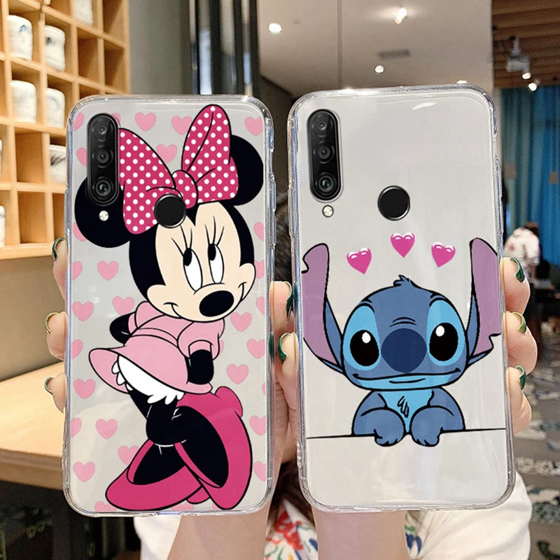 لهواوي P30 P20 لايت برو Y6 Y7 Y9 P الذكية 2019 الشرف 9X جراب هاتف زوجين ميكي ميني ماوس غرزة غطاء شفاف واضح