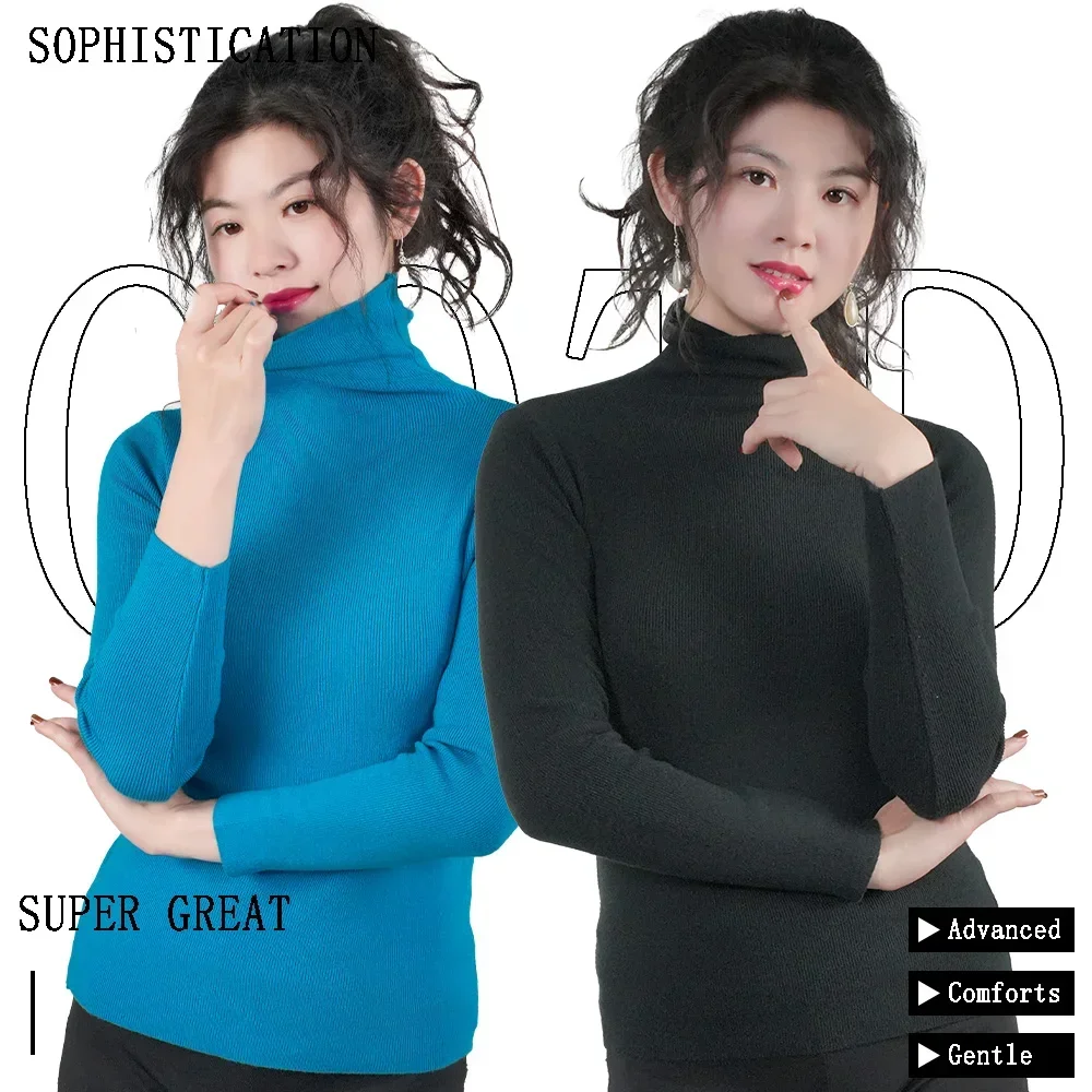 Women's Turtleneck Sweater Candy & Solid Color High Collar Jumper Top Clothes Female Winter Thermal Long Sleeve Knitted Pullover