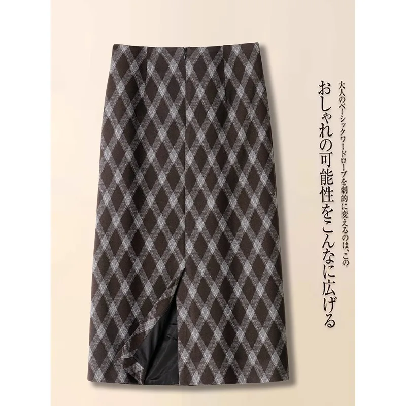 تنورة متوسطة الطول من الصوف العتيق للنساء، تنورة شتوية ضيقة لتغطية الورك على شكل حرف A