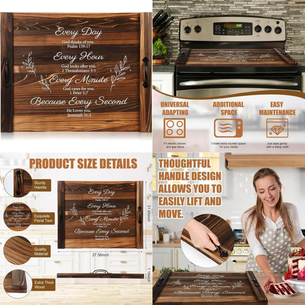 

Деревянная разделочная доска с ручками, 27,5 x 21,6 дюйма, верхняя крышка плиты, подходит для электрических и газовых горелок, забавная крышка раковины