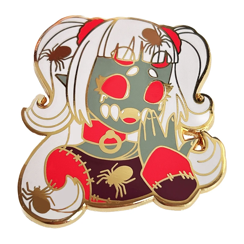 Personalized Cartoon Cute Little Girl With Two Ponytails Lapel Pin Handsome Red Spider Gold Metal Hard Enamel Zinc Alloy Badge