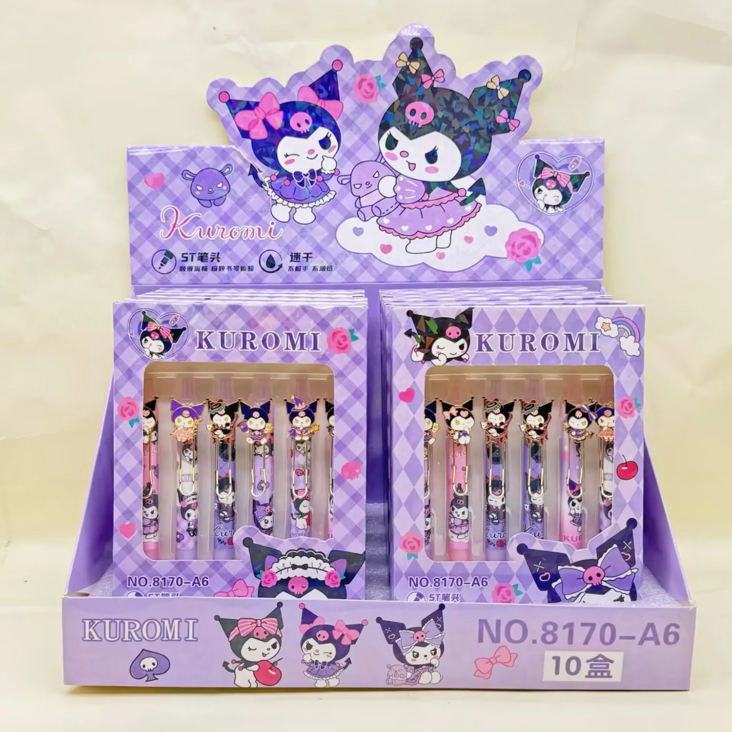 새로운 헬로 키티 박스형 패치 펜 만화 헬로 키티 6팩 메탈 펜 홀더 중성 펜 필기 펜