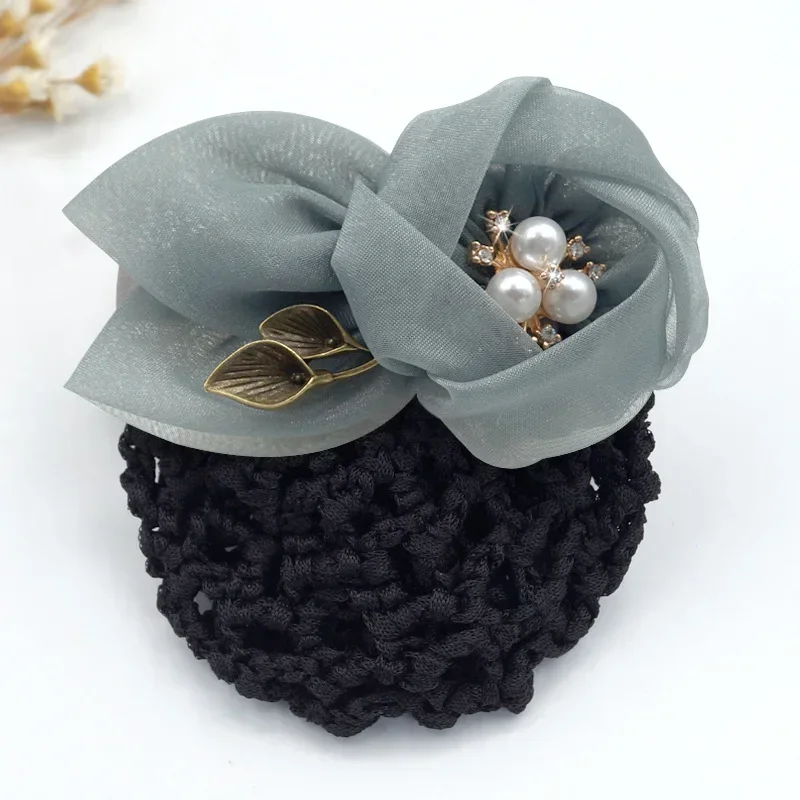 Women Hair Clip High-grade Yarn Flower Pearl Hairpins Stewardess Bank Hotel Staff Bun Snood Girls Korean Hair Accessories Gifts