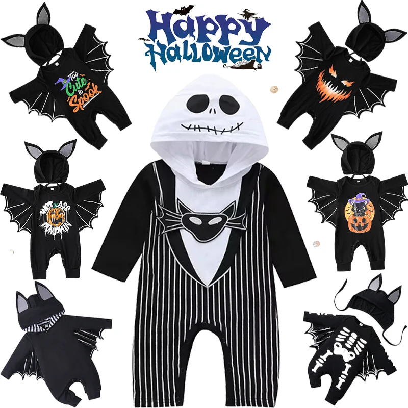 

Disney Children Jack Jumpsuit Costume Halloween Bat Clothings Newborn Baby Jumpsuit Halloween Newborn Kids Hooded Crawler Suit