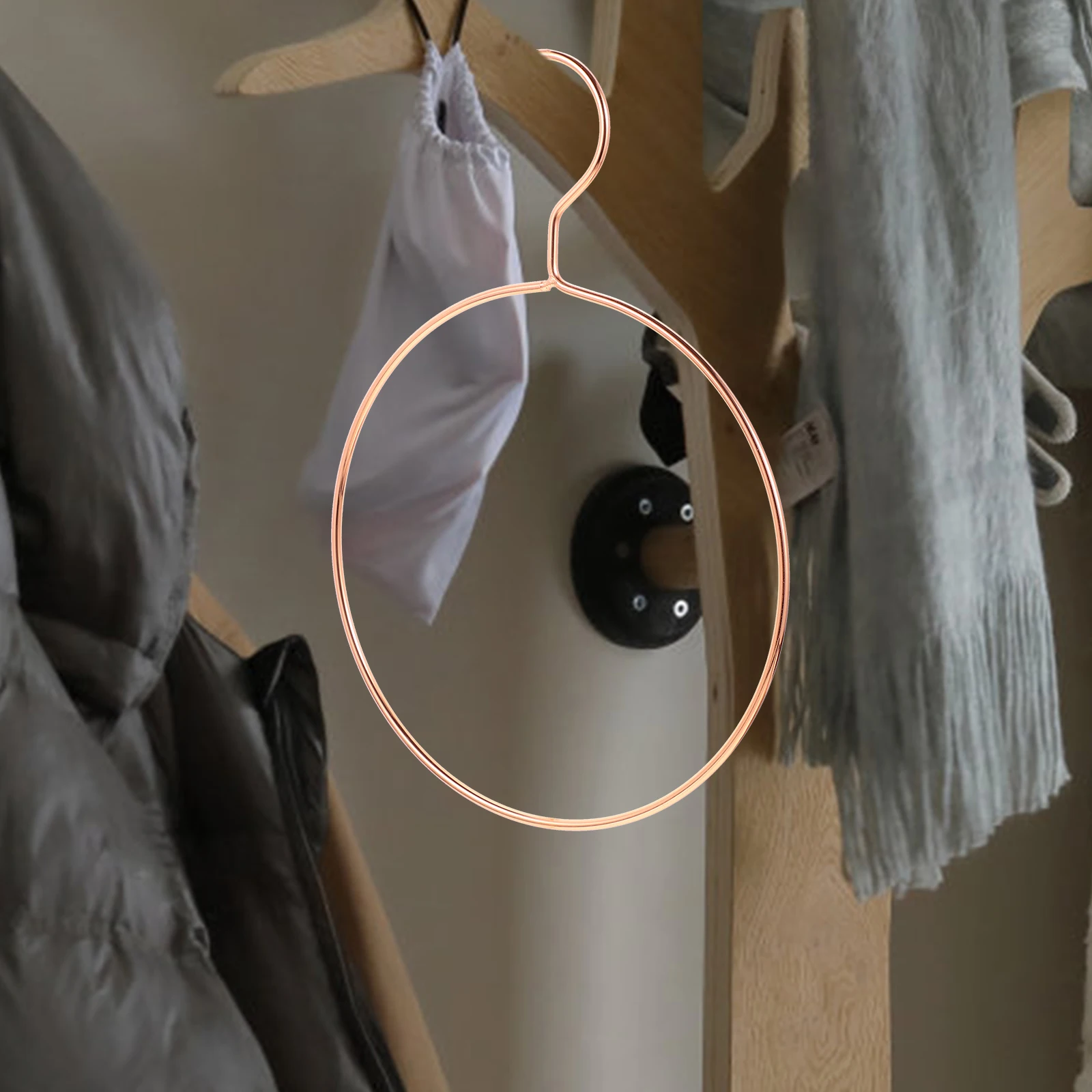 

4pcs Round Hangers Rose Gold Scarf Ring Hanger Closet Organizer Wardrobe Tie Rack Smooth Surface No Burr Storage Solution