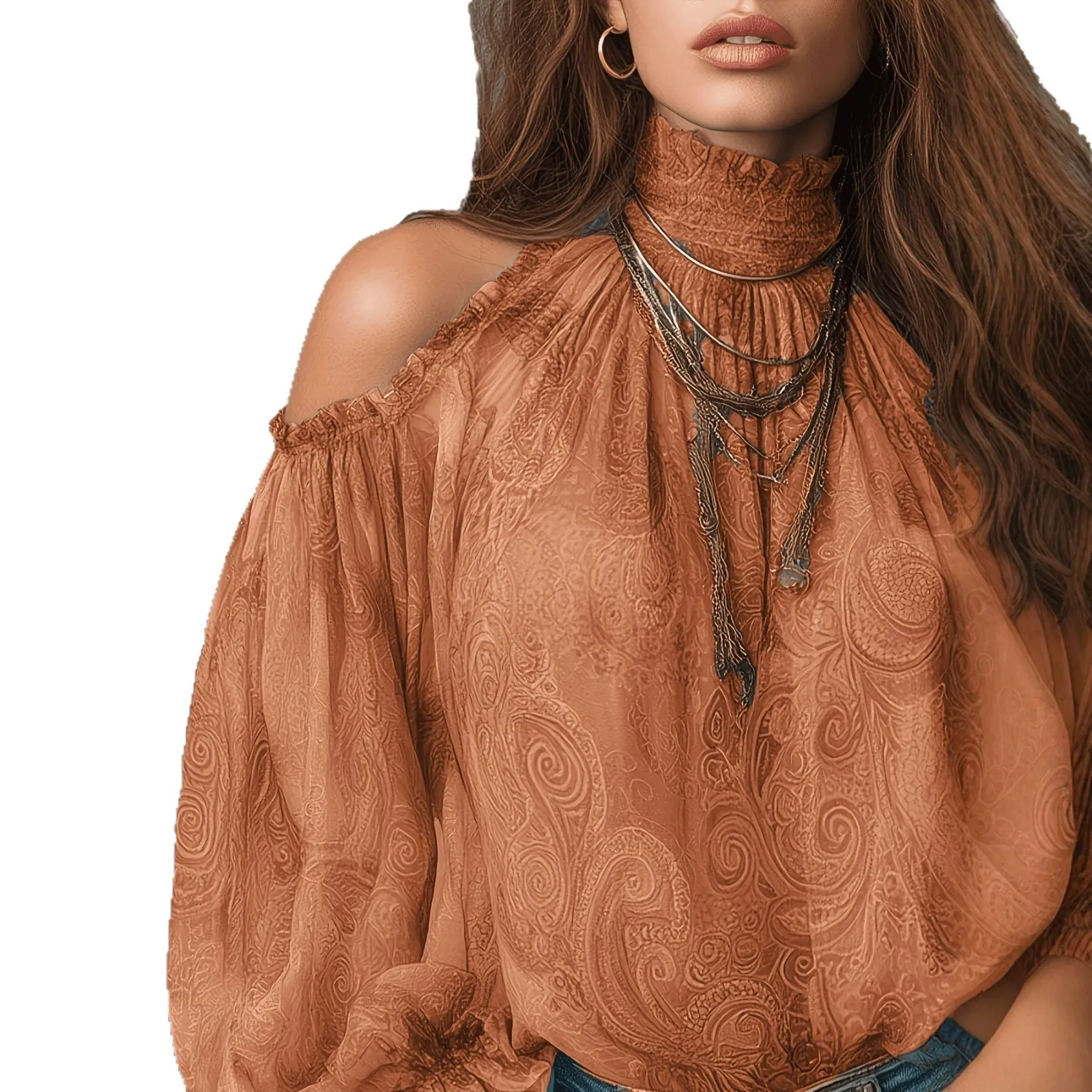 Off Shoulder Top Loose Fit Relaxed Silhouette with Turtleneck Long Sleeve Pullover Women Blouses and Shirts Commuter Chic
