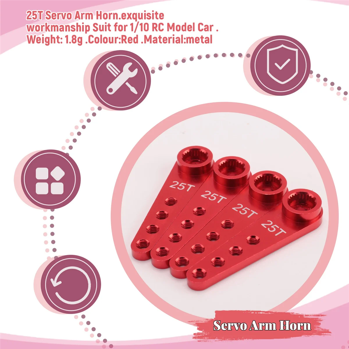 4 шт., 37 мм, 25 т, металлический удлинитель, рулевой сервопривод, рожок для деталей гусеничного автомобиля с дистанционным управлением, красный