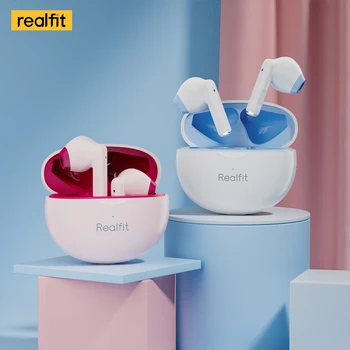 Realfit F2 블루투스 이어폰, 하이파이 사운드 TWS 무선 헤드폰, 마이크 포함, 스포츠 스테레오 이어버드, 휴대폰용 게이밍 헤드셋 