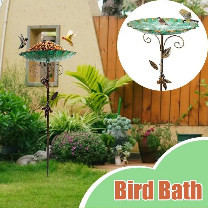 

Outdoor Bird Bath Patio Birdfeeder Metal Standing Birdbath Bowl Decorations Frost-proof Height Adjustable For Backyard Deck