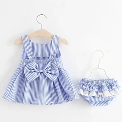 2025 Girls Cute Summer Sleeveless Dress Girl 2Pieces Sets Short Pants+Dress Set Stripe Patten for Baby 6-24M