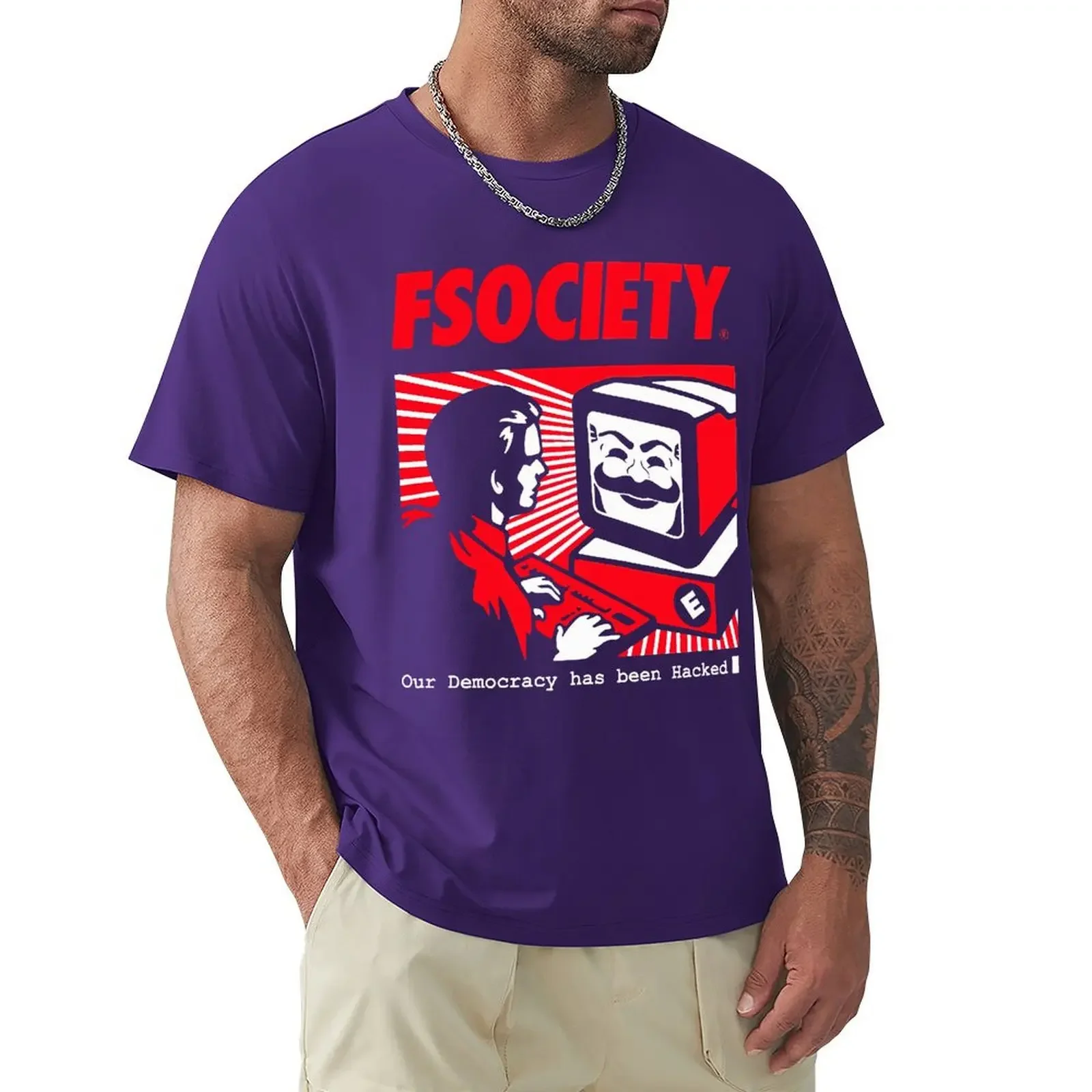 Vintage Funny Mr Robot FSociety F Society Hacker T Shirt Harajuku Short Sleeve T-shirt 100% Cotton Graphics Tshirt Tops