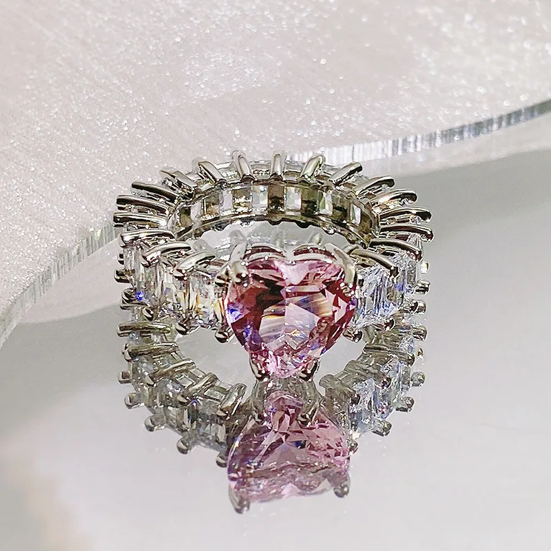 Women's 925 Silver Heart Cubic Zirconia Ring, Romantic Wedding Gift