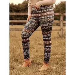 Women's Plus Size 1XL-5XL New Casual Loose Printed Geometric Pattern Tight Pants Fashion Elastic Yoga Pants leggings women