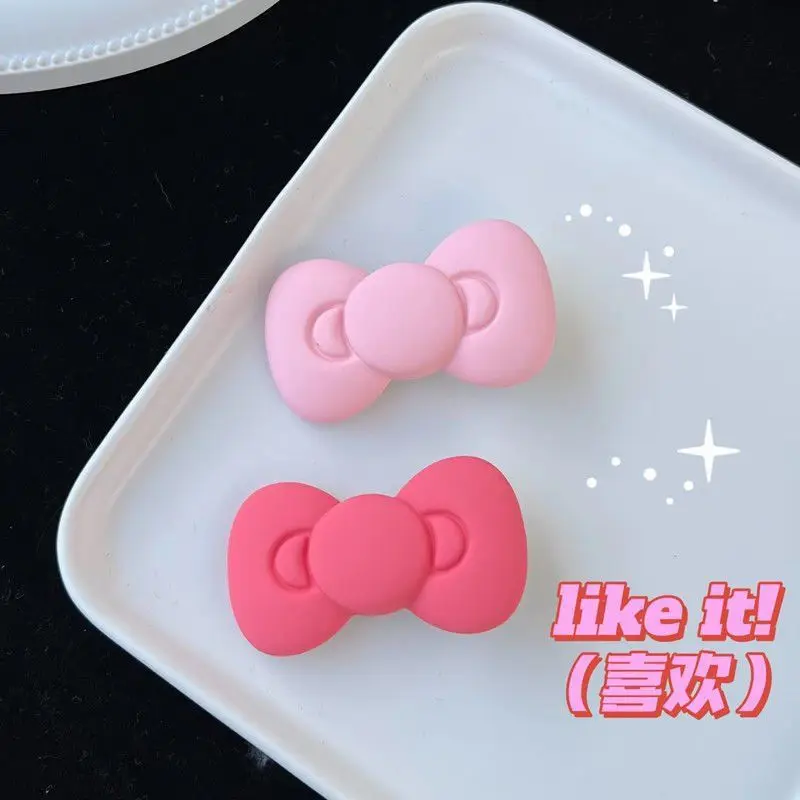 Cute Sanrio Hello Kitty Bow Frosted Hairpin Korean Ins Style Rose Pink Red Bangs Side Clip Female Ornament Accessory Girl Gift