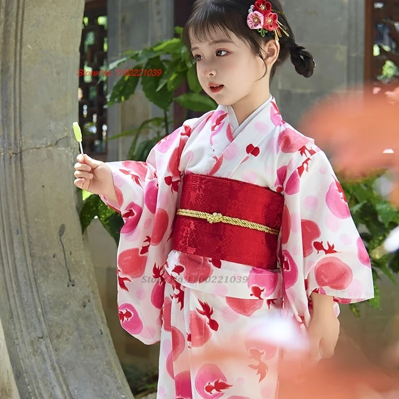 

2025 children's traditional japanese kimono dress national flower print japanese girl's kimono yukata stage performance costume