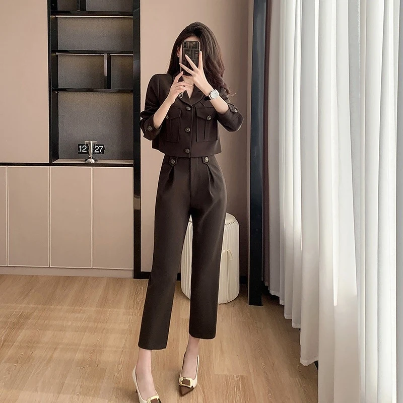 2026New Spring and Autumn Short Suit Set for Women, Petite Size, High-End Fashion, Slimming and Elegant Two-Piece Suit