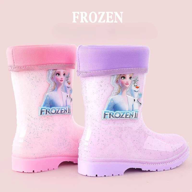 

Детские резиновые сапоги «Холодное сердце Эльзы» с героями мультфильмов Диснея, студенческие резиновые сапоги с чехлами, модная обувь, нескользящая короткая обувь