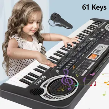 Kids Electronic Piano Keyboard Portable 61/37 Keys Organ with Microphone Educational Toys Musical Instrument Gift for Children Begi