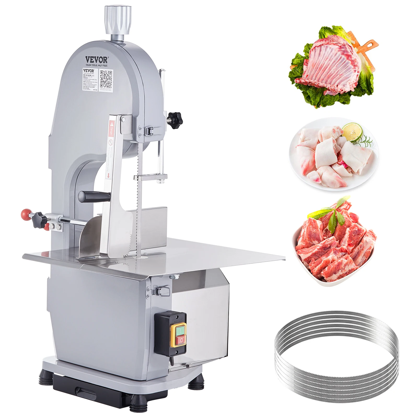 VEVOR Electric Bone Cutting Sawing Machine Automatic Commercial Tabletop Stainless Steel Bandsaw Bone Cutter for Home Kitchen