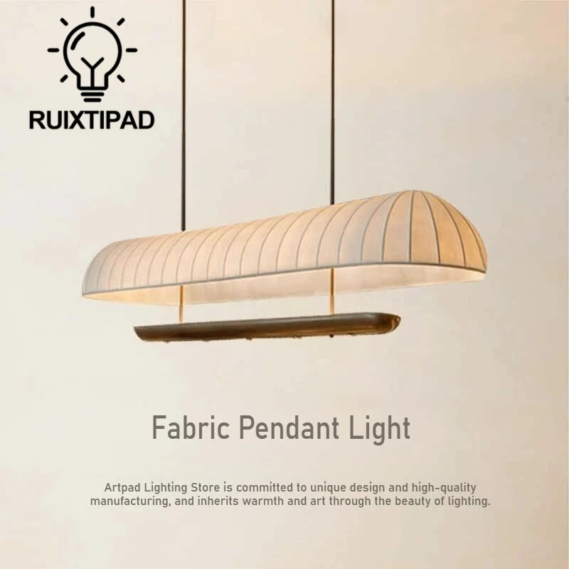 

Modern Long Fabric Pendant Light for Dining Room Coffee House Bar Counter Rectangle Chandelier for Restaurant Indoor Fixture