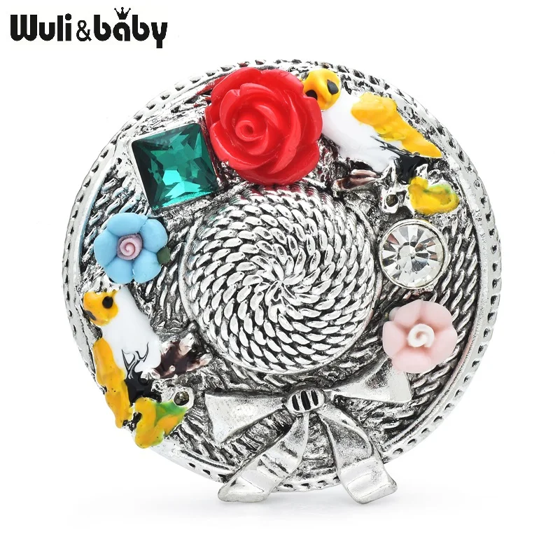 

Wuli&baby Vintage Flower Hat Brooches For Women Unisex 2-color Beautiful Straw Hat Party Casual Brooch Pins Gifts