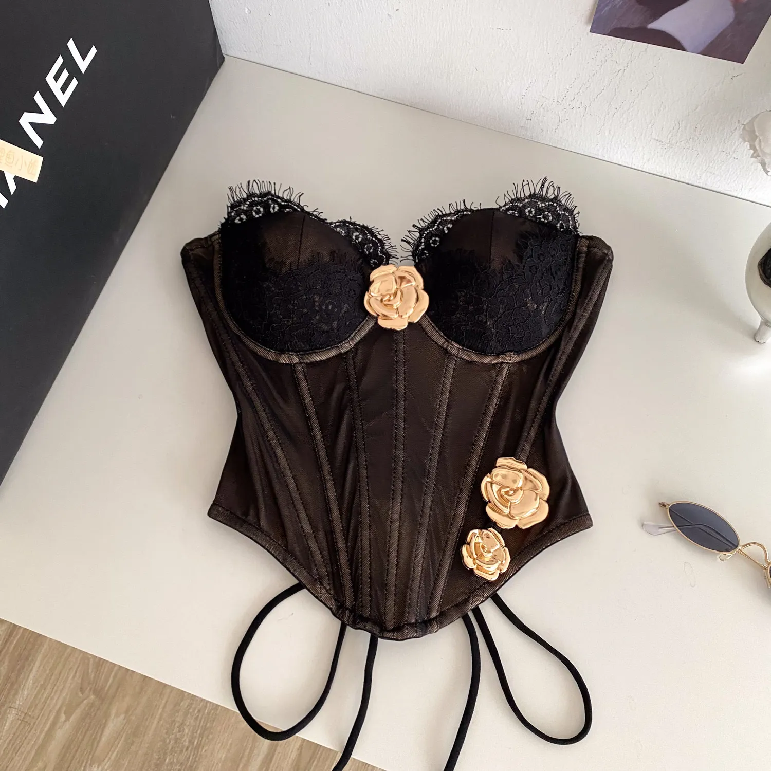 Elegant Lace Floral Ruffle Trim Spliced Tube Top Women Summer Bustier Slim  Cami Tank Top Chic Crop Top