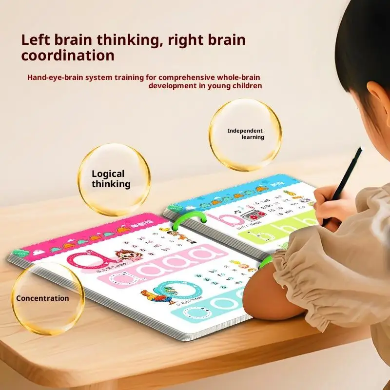 1 Zestaw Książeczka do Kaligrafii Wielokrotnego Użytku, Magiczna Książka do Ćwiczeń, Zeszyt do Nauki dla Maluchów, Nauka dla Dzieci, Rysowanie Montessori
