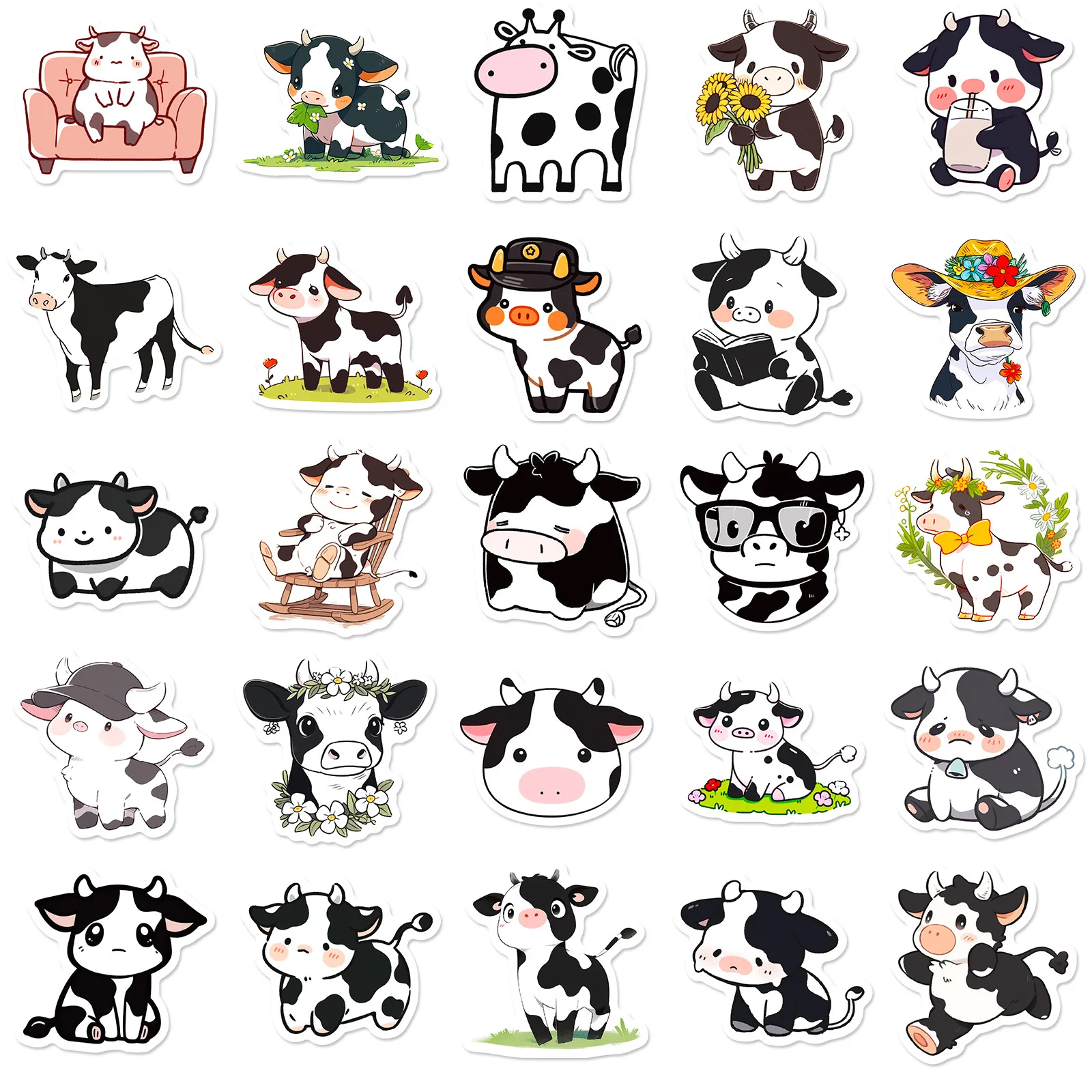 50pcs cute black and white cow stickers cartoon creative cool expression stickers stationery stickers DIY stickers