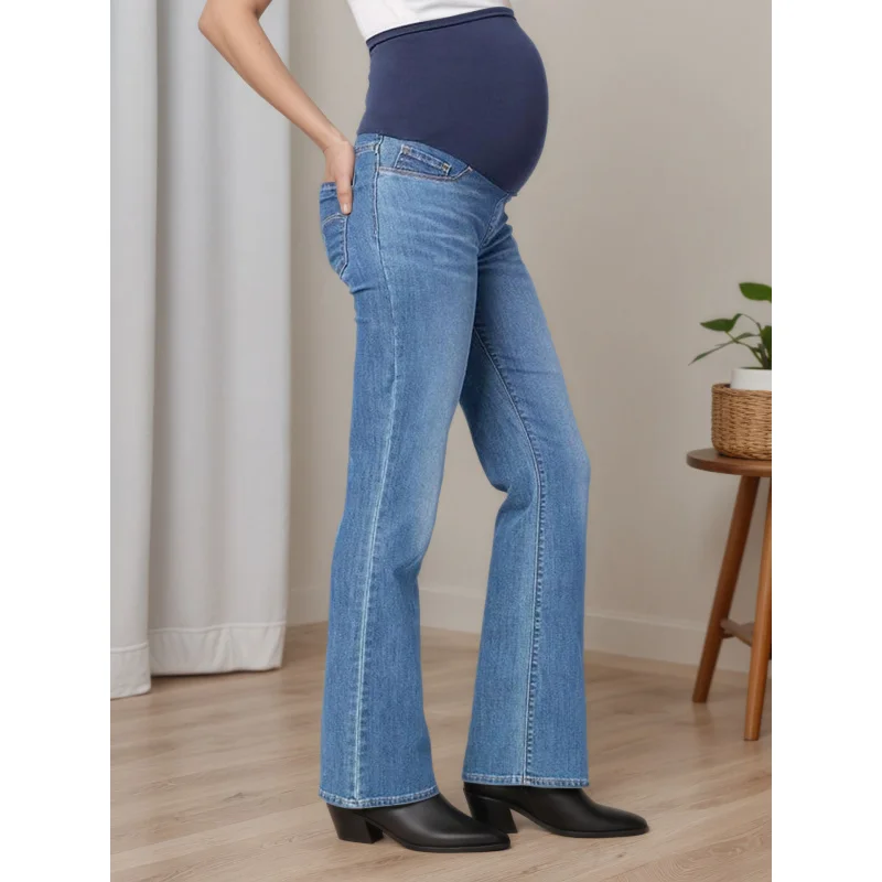 Maternity Flare Jeans for Women Stretch Denim Over Bump Pregnancy Pants, Slim Fit Fashion Jeans for Spring