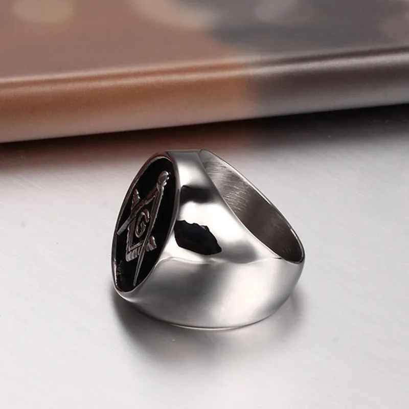 Heavy Men Masonic Rings Stainless Steel Wedding Bands Friendship Free-Mason Jewelry R369G