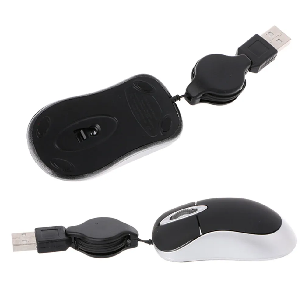 2Pcs Retractable USB Optical Mouse Mini Size Ergonomic Comfort Dual-Hand Use Space Saving for Laptop Bag Travel Pc