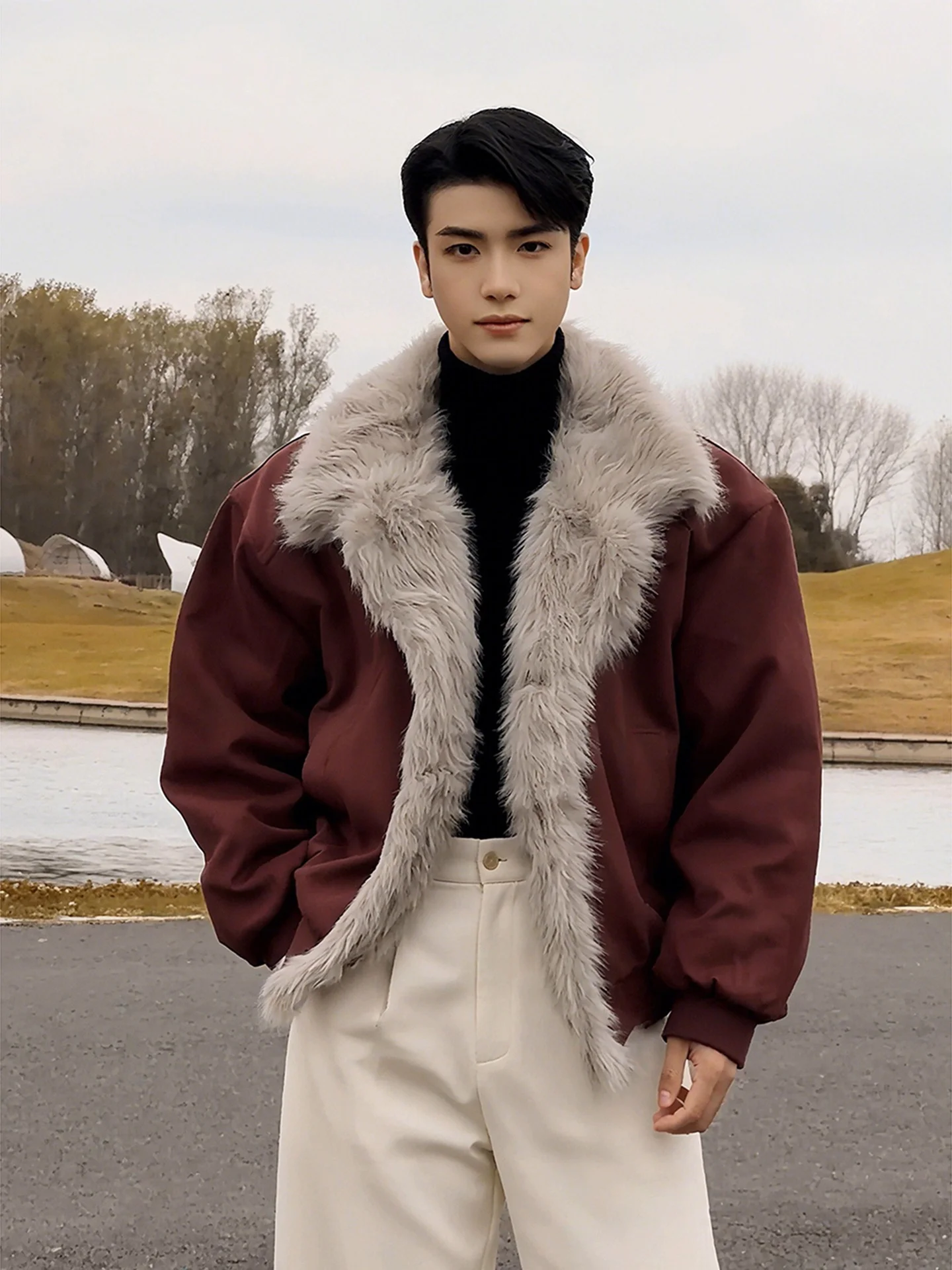 

Reddi Brown Cotton Jaet Мужское зимнее Thiened American ort Sle Fur Inteed Хлопковое пальто Бархатная хлопковая одежда из ягненка