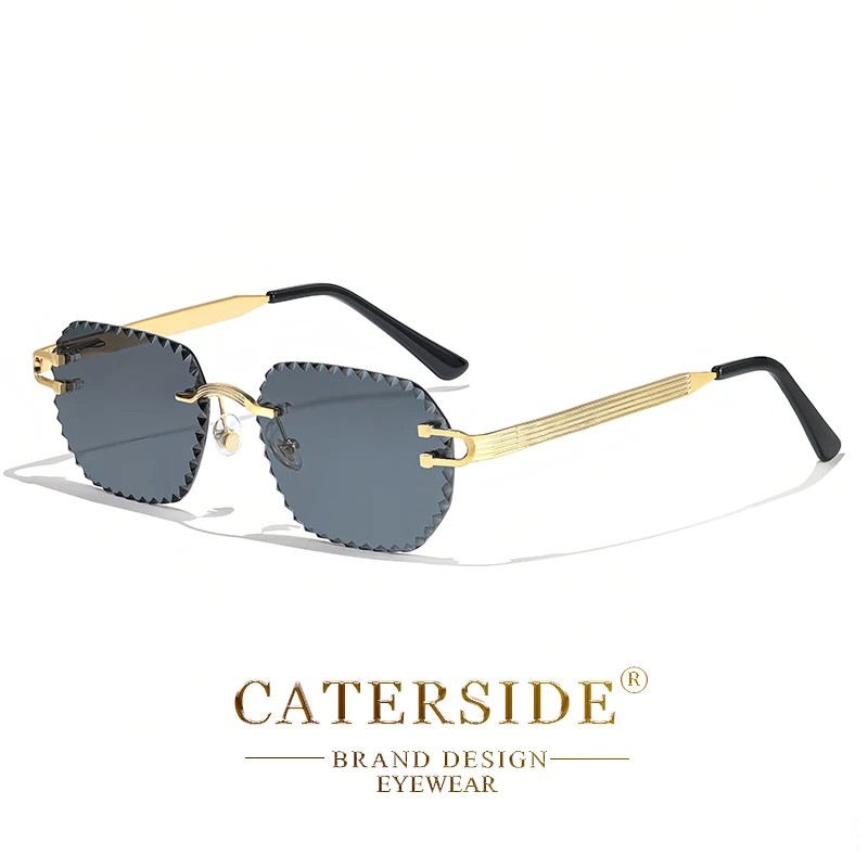 CATERSIDE Neue randlose Sonnenbrille für Herren, quadratisch, modisch, mit geschliffenen Gläsern, Markendesign, Sonnenbrille für Damen, Party, Festival, Brillengeschenk – Detail 17