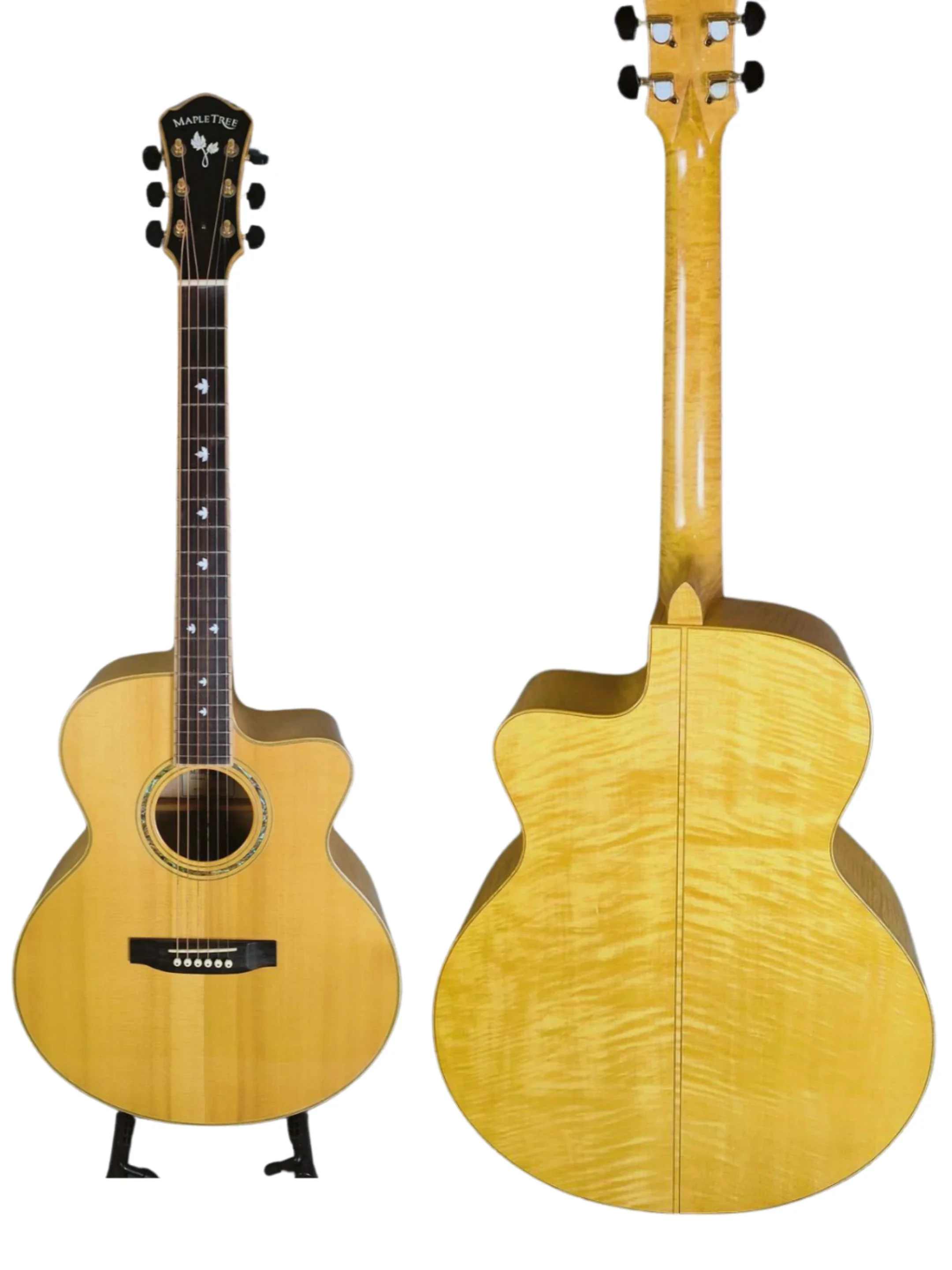 Yunzhi Handcrafted Flat Classical & Jazz Acoustic Guitar YZ Model Solid Maple Carved Body with Ebony Fingerboard