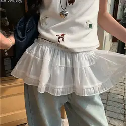 Korea Elastic Waist Drawstring Puffy Mini Skirt Plus Size Sle Lace-up Short Fart Curtain Skirt Fashion Spring Lace Stacked Skirt