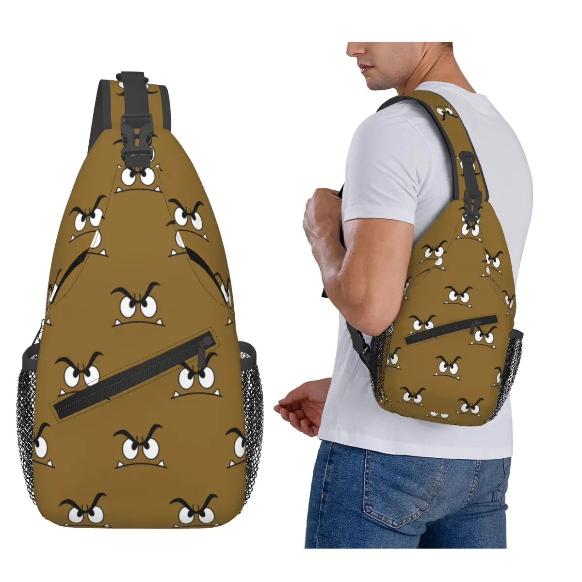 Goomba Face Chest Bag Men Sling Crossbody Backpack Chest Bag Traveling Hiking Daypack Shoulder Bag