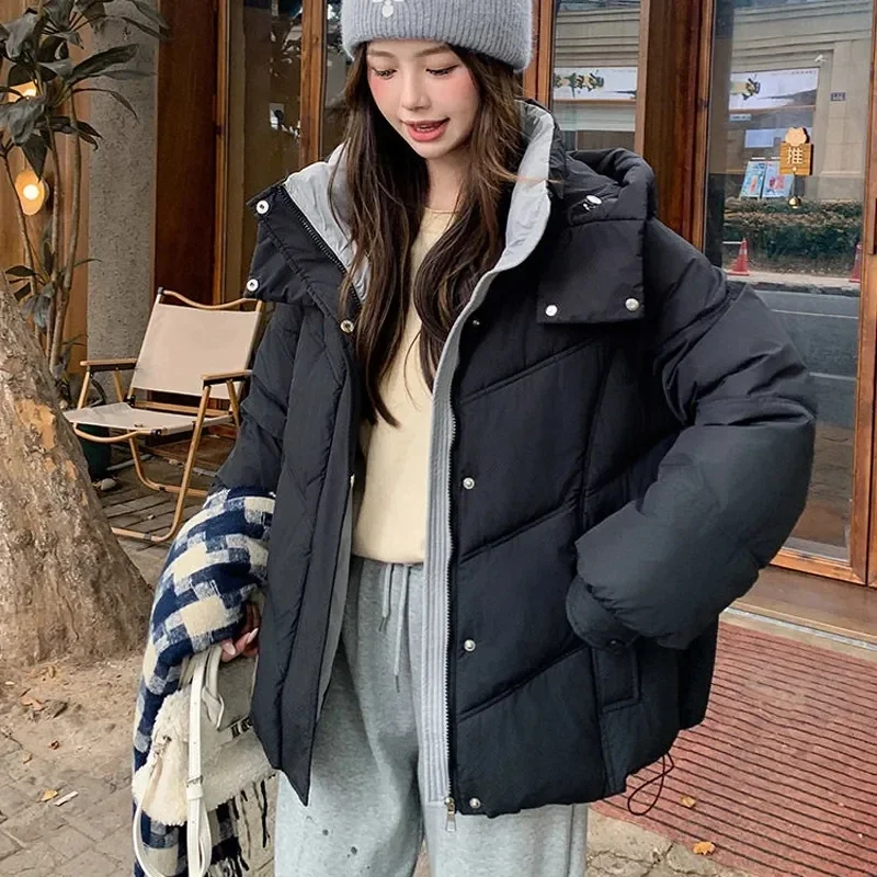 Fashion Winter Stand Up Collar Down Cotton Women's Casual Hooded Windproof Quilted Pad Warm Thick Down Cotton Jacket Coat Women