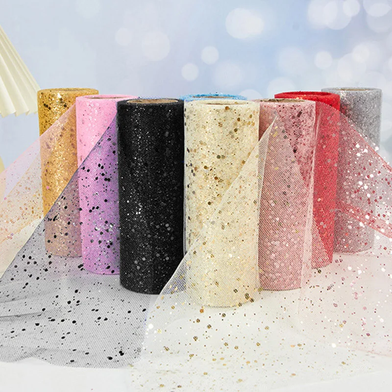 10Yard/Roll Christmas Powder Ribbon Glitter Powder Gauze Fabric Sequin Tulle Roll DIY Wedding Birthday Xmas Party Decoration