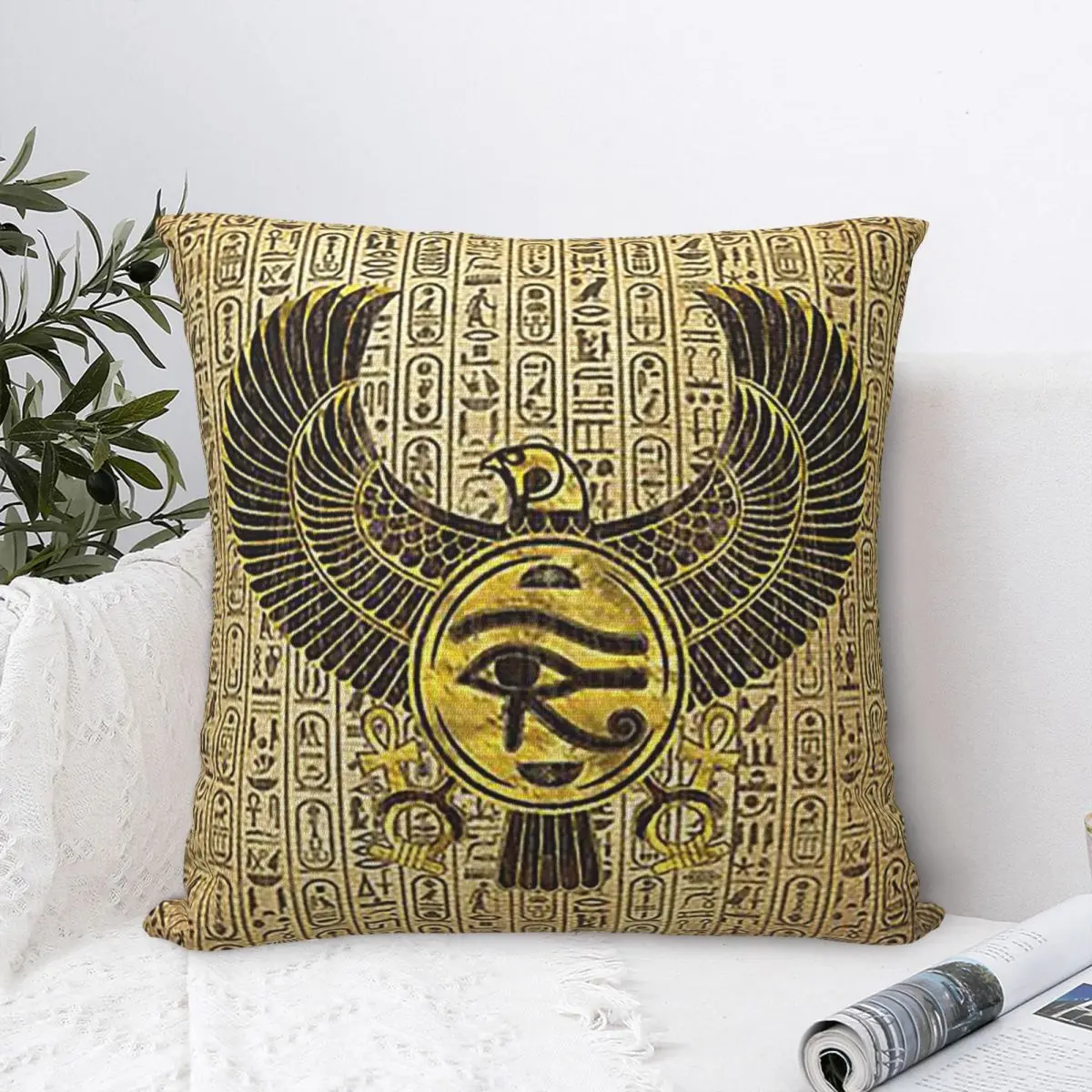 Egyptian Eye Of Horus Wadjet Gold And Wood Pillowcase Cushion Comfort Throw Pillow Sofa Cushions Used for Home Living Room