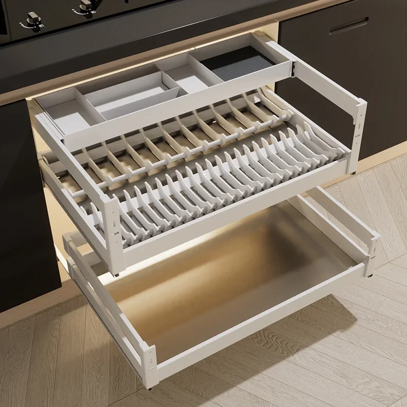 Nano basket kitchen cabinet stainless steel drawer drawer with built-in blue divider seasoning double bowl basket drawer