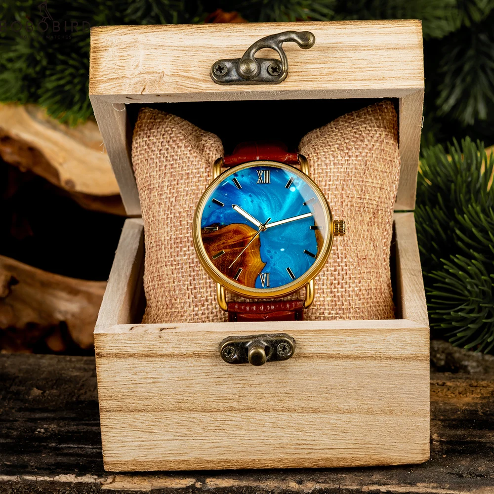 BOBO BIRD resina Reloj de hombre Relojes de cuarzo Relojes de pulsera de madera Reloj de hombre Reloj de pulsera azul Personalizar Dropshipping